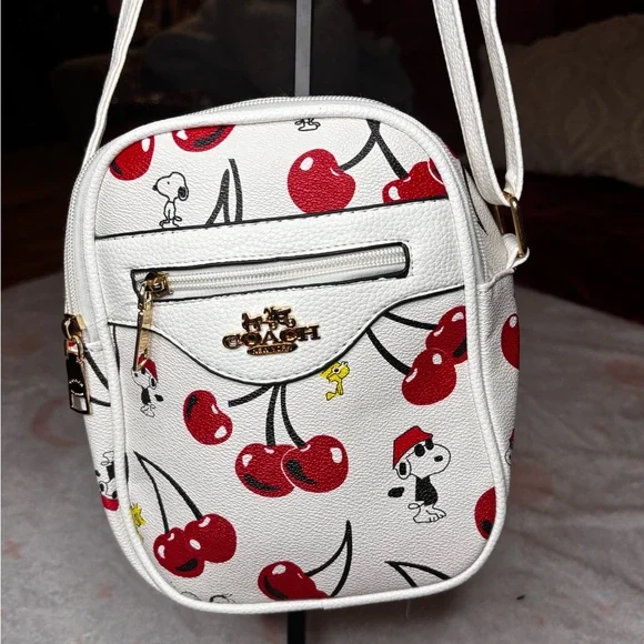 Cherry and Snoopy Print Backpack with small cross body bag. - Picture 6 of 8